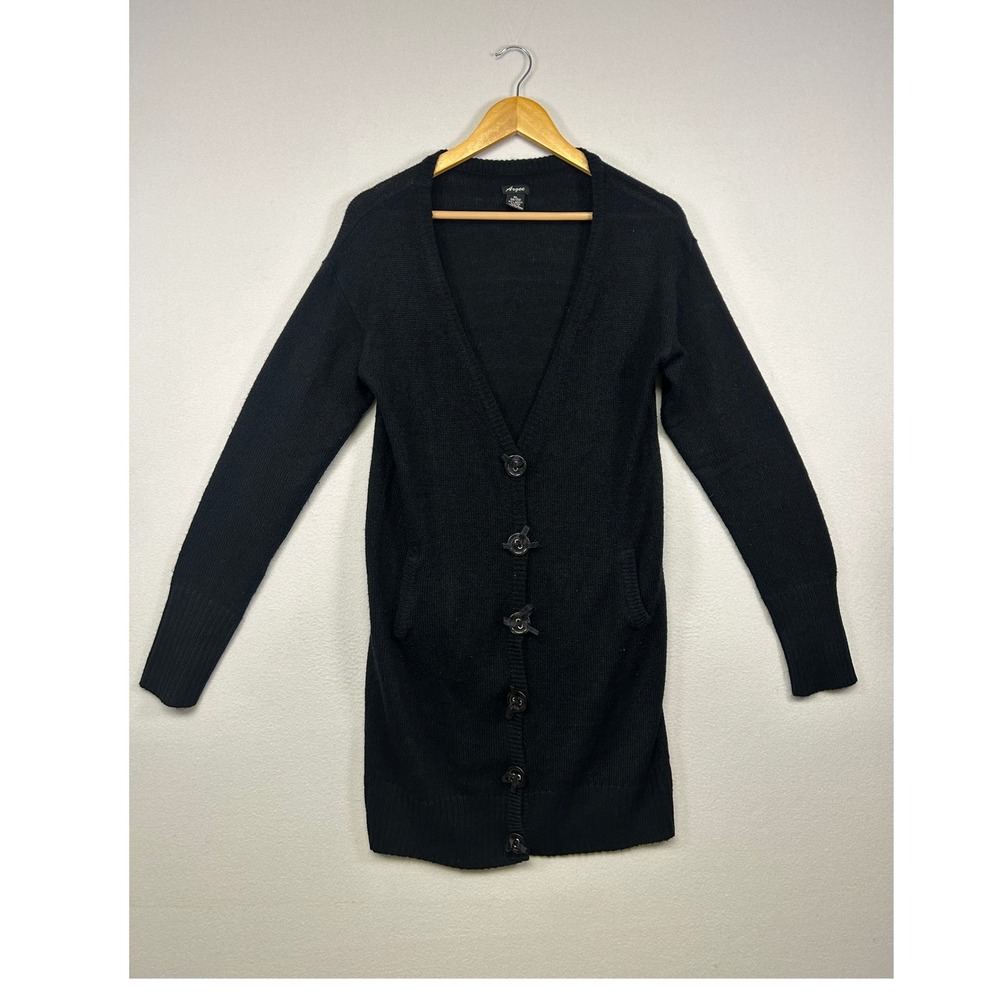 Dark Academia Argee Women XL Black Longline‎ V-Neck Button Front Pocket Cardigan